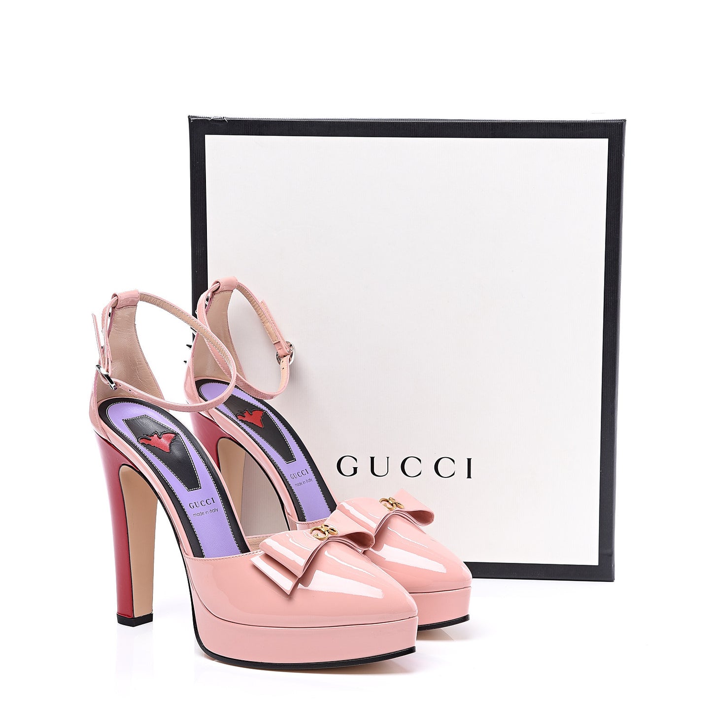 Patent Crystal GG Bow Sadie Spike Ankle Strap d'Orsay Platform High Heel Pumps 39.5 Perfect Pink