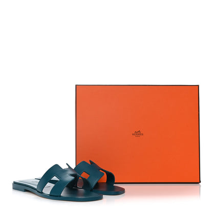 Hermes Calfskin Oran Sandals 36 Bleu Emeraude 10 of 10