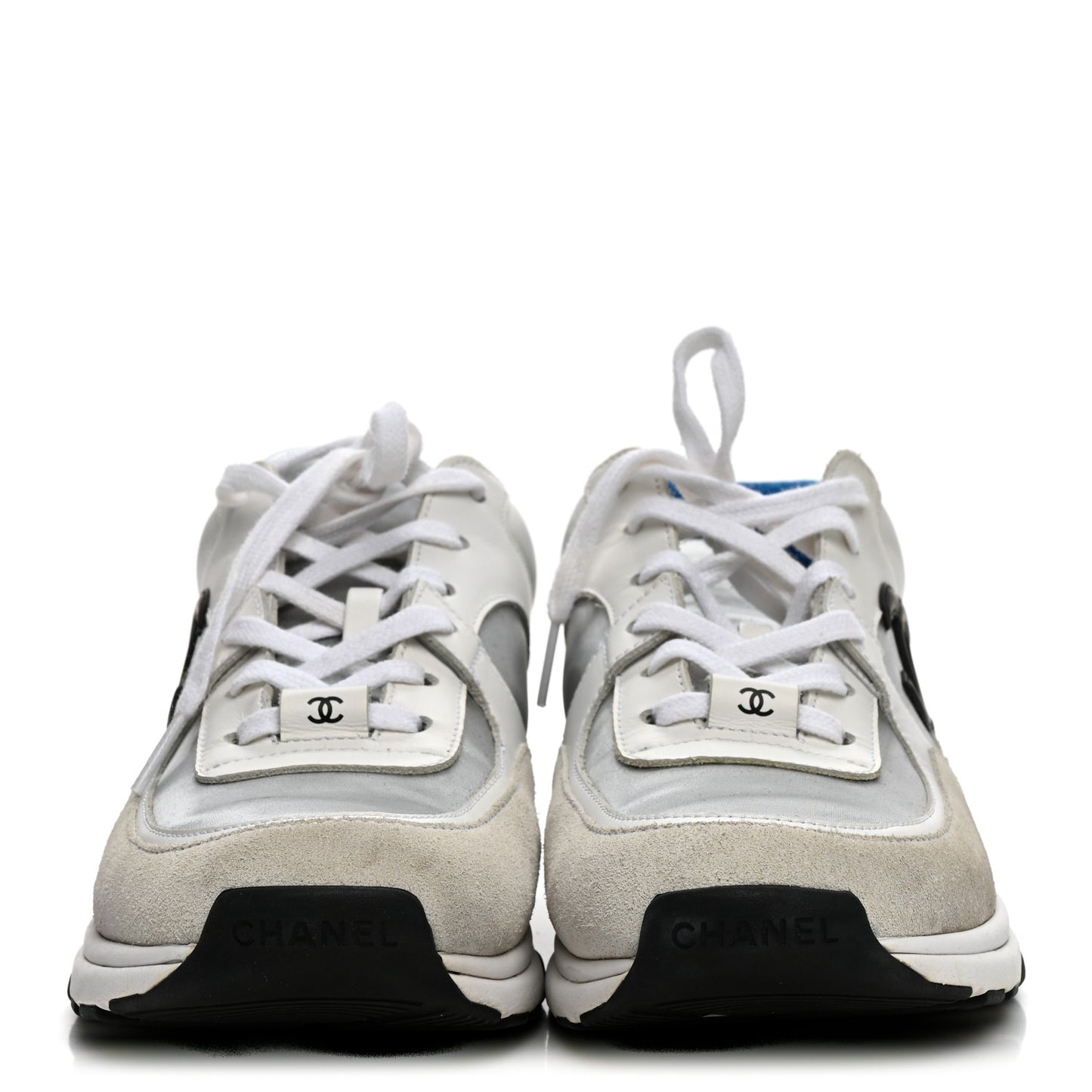 Calfskin Fabric Sneakers 39.5 White Silver Fluo Blue