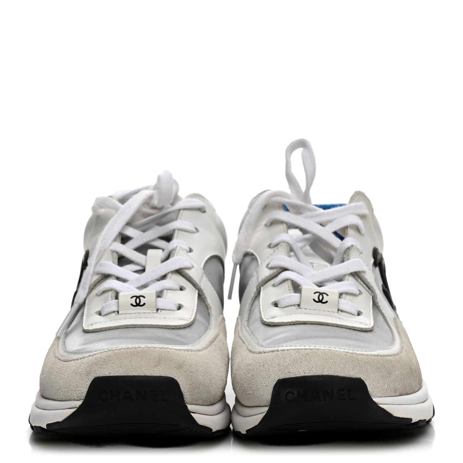 Chanel Calfskin Fabric Sneakers 39.5 White Silver Fluo Blue 3 of 10