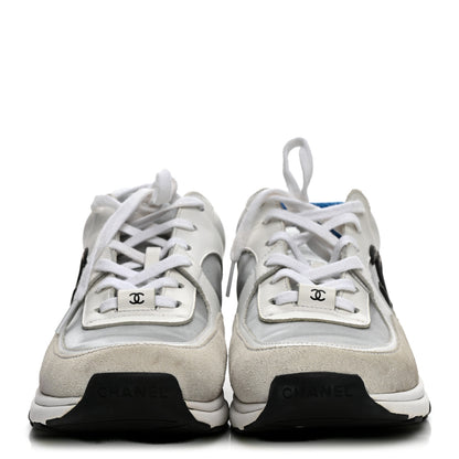 Chanel Calfskin Fabric Sneakers 39.5 White Silver Fluo Blue 3 of 10
