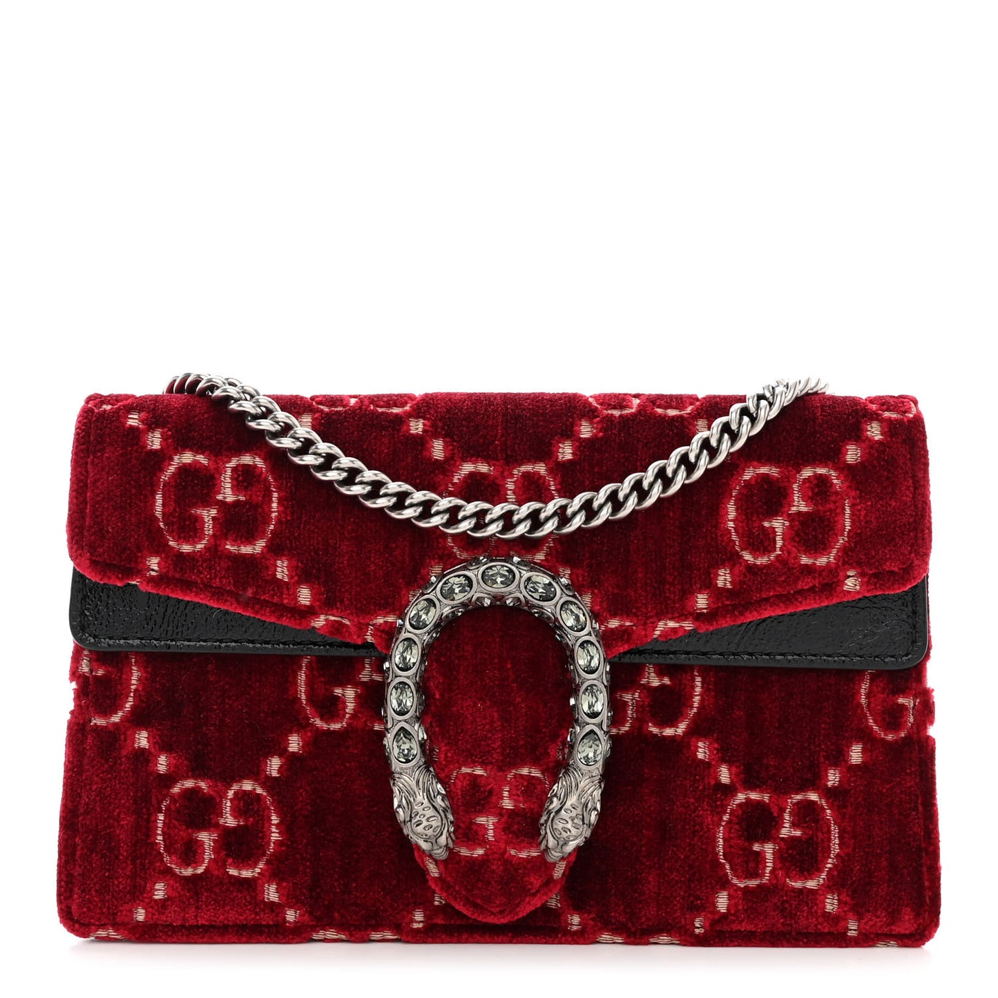 Velvet GG Monogram Super Mini Dionysus Shoulder Bag Red Cipria Black