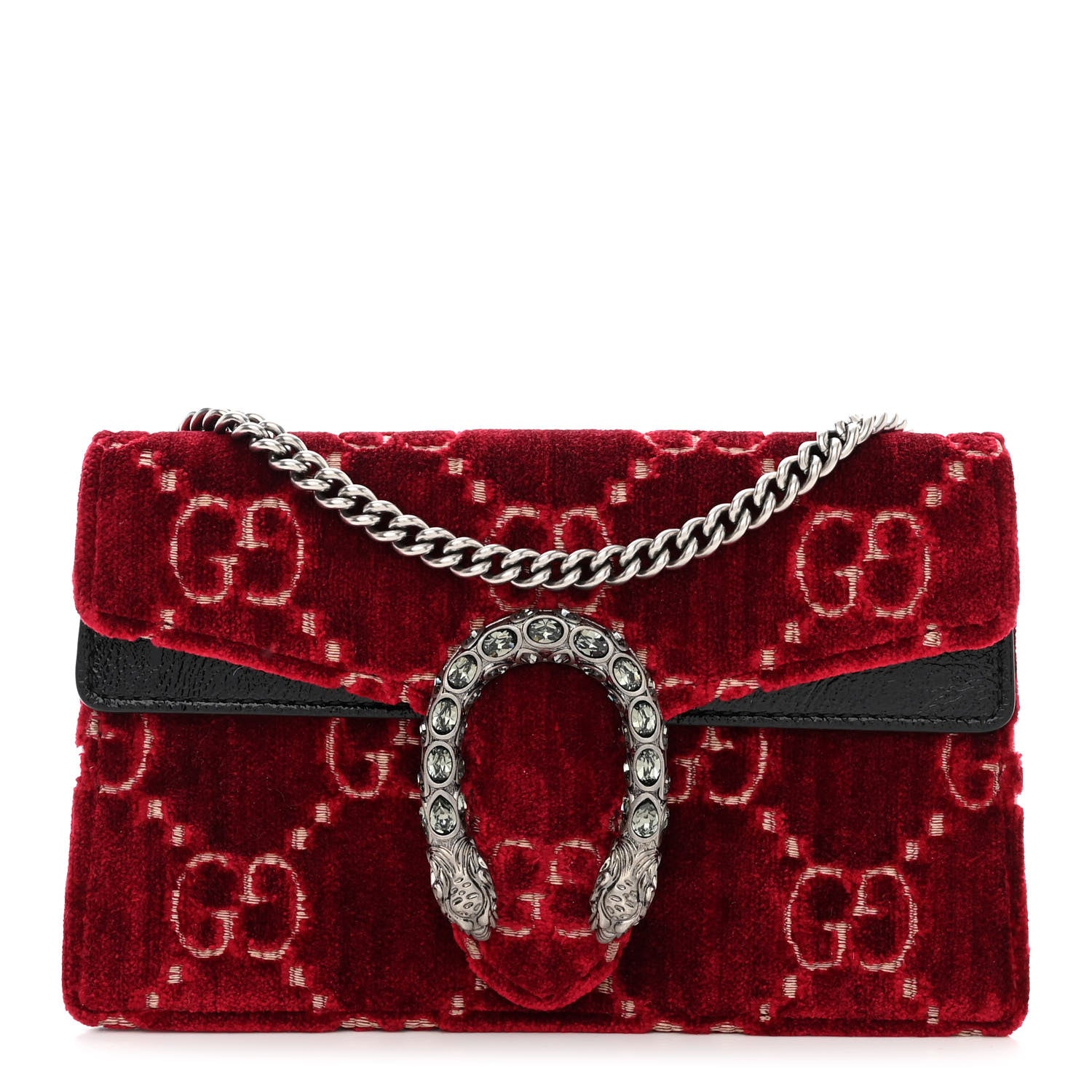 Gucci Velvet GG Monogram Super Mini Dionysus Shoulder Bag Red Cipria Black 1 of 10