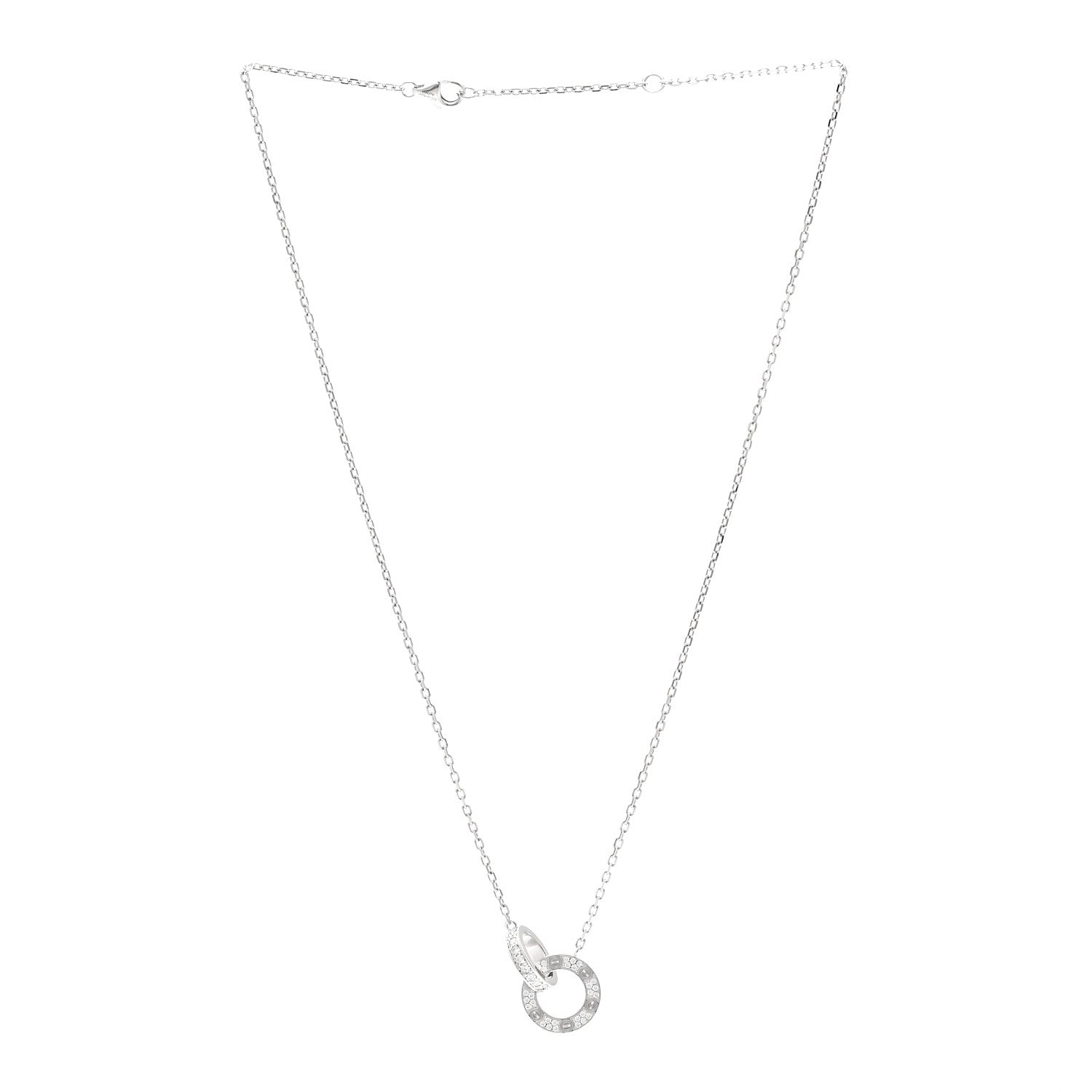 Cartier 18K White Gold Diamond Interlocking LOVE Paved Necklace 3 of 4