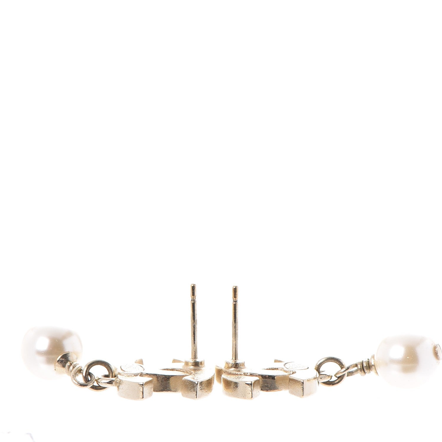 Chanel Crystal Pearl CC Drop Earrings Gold 3 of 5