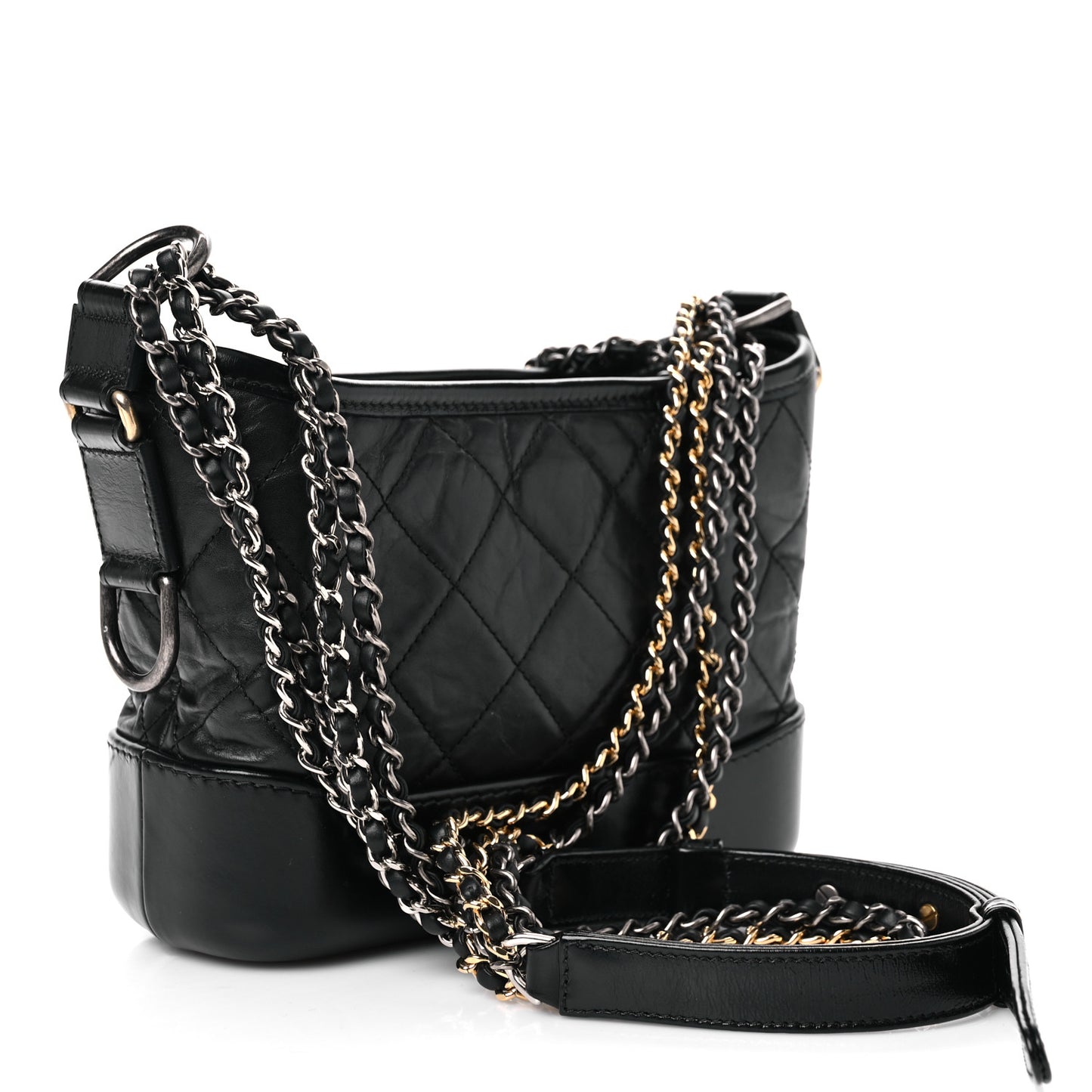Aged Calfskin Quilted Small Gabrielle Hobo Black