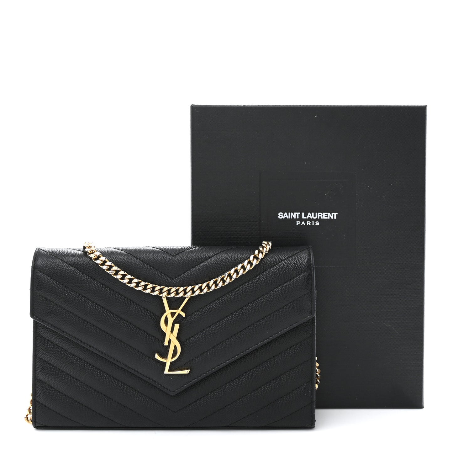 Grain De Poudre Matelasse Chevron Monogram Chain Wallet Black