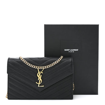 Saint Laurent Grain De Poudre Matelasse Chevron Monogram Chain Wallet Black 12 of 12