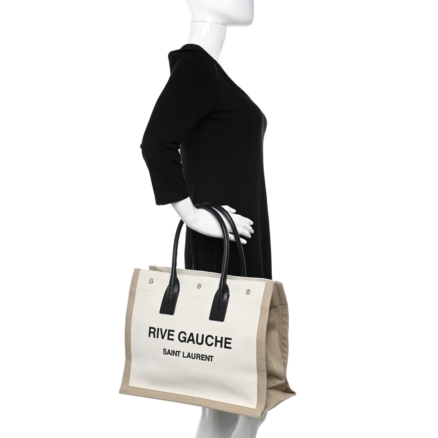 Linen Calfskin Small Rive Gauche Tote Greggio Natural