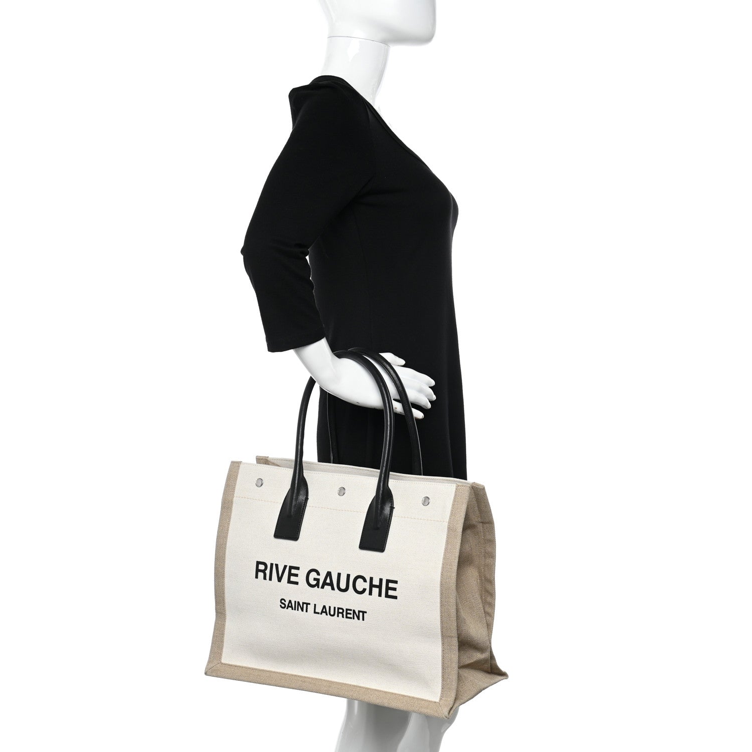Saint Laurent Linen Calfskin Small Rive Gauche Tote Greggio Natural 2 of 9