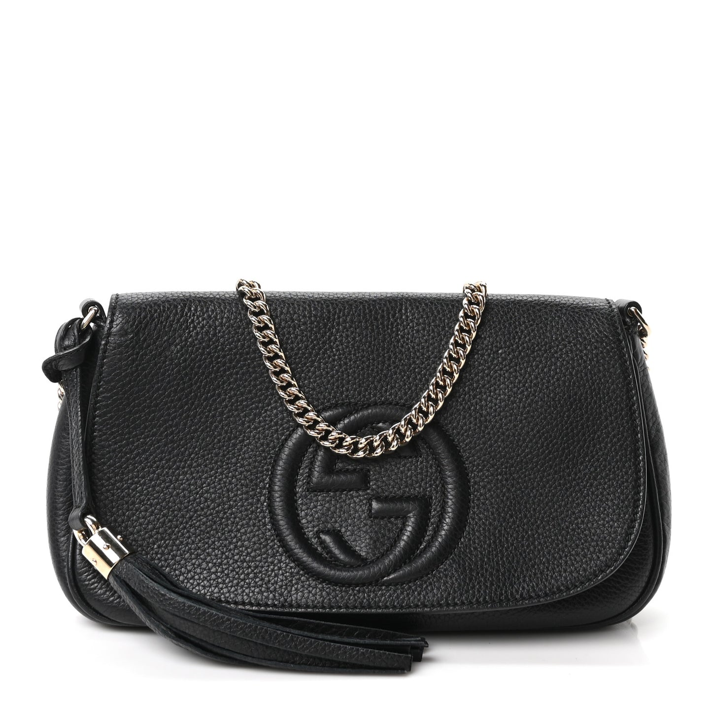 Pebbled Calfskin Medium Soho Flap Crossbody Black