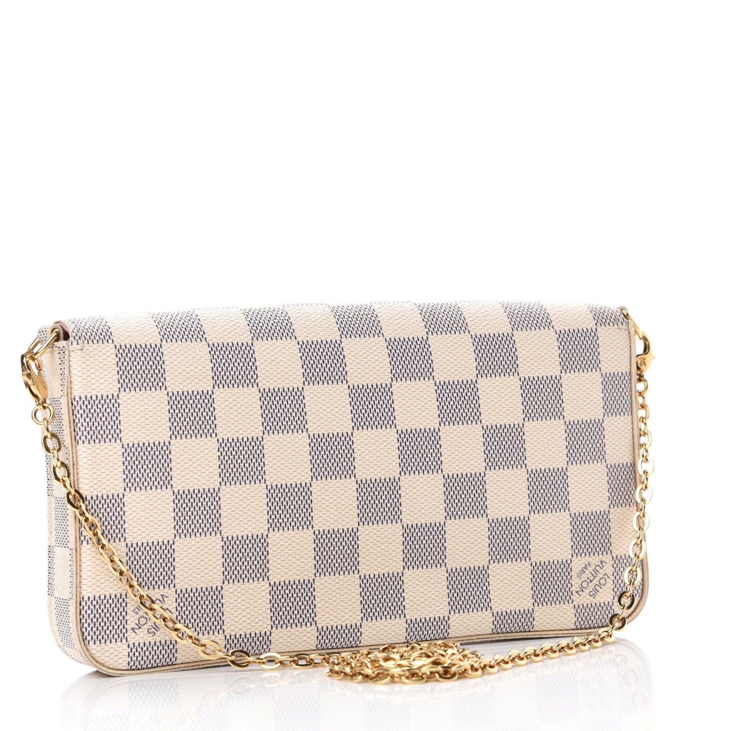 Damier Azur Pochette Felicie Chain Wallet Rose Ballerine