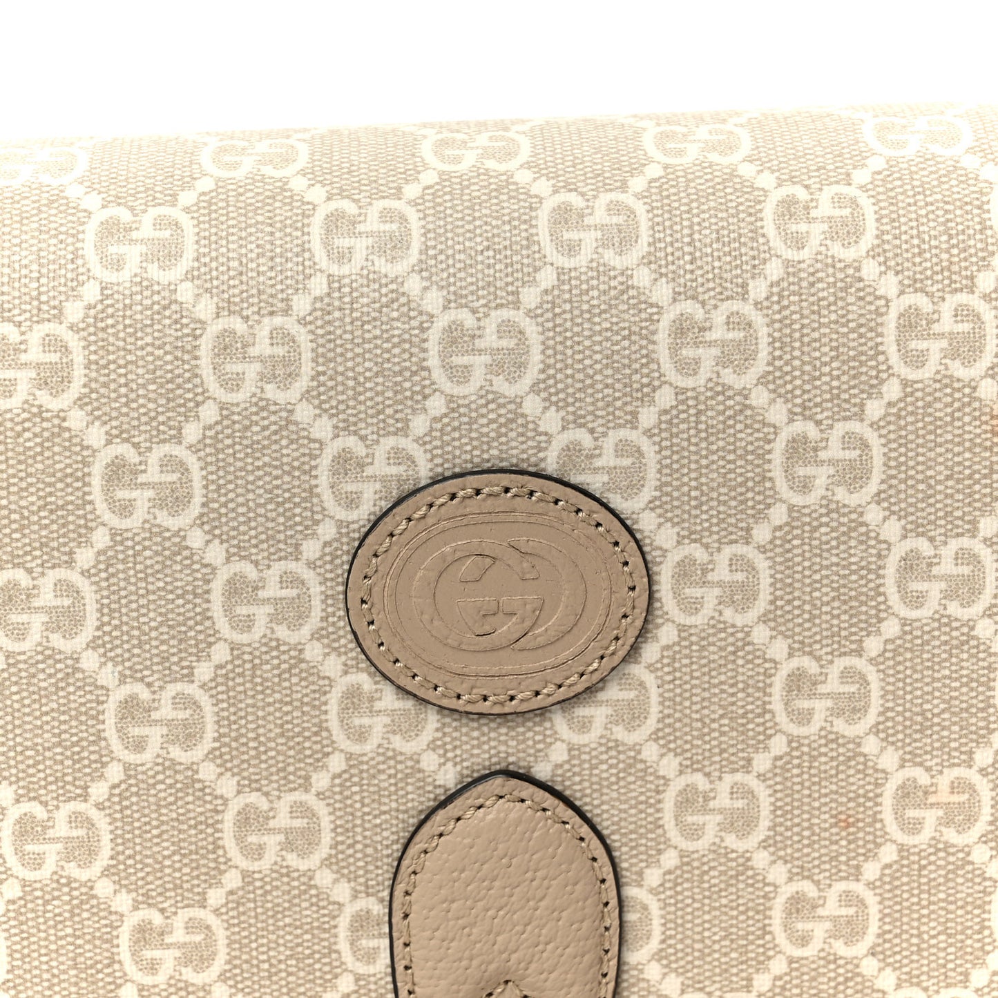 GG Supreme Monogram Textured Dollar Calfskin Mini Retro Interlocking G Flap Shoulder Bag Beige Mystic White Oatmeal