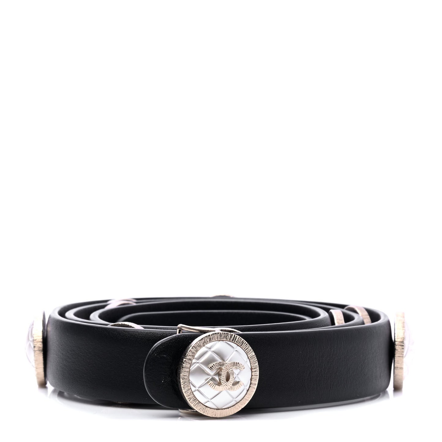 Calfskin Pearl Quilted CC Belt 80 32 Black