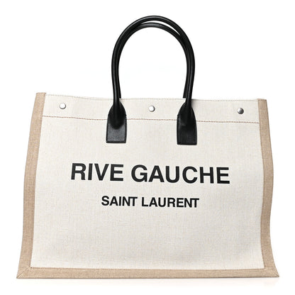 Saint Laurent Linen Calfskin Rive Gauche Tote Optic White 1 of 9