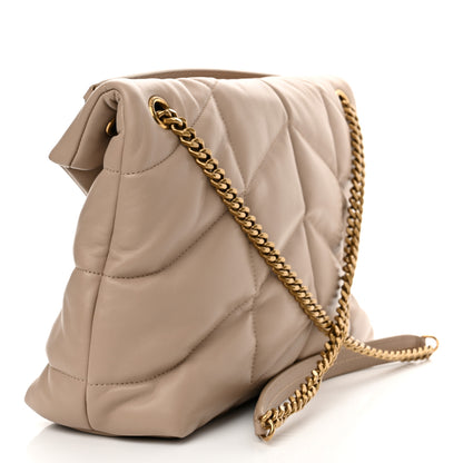 Saint Laurent Lambskin Quilted Medium Loulou Puffer Monogram Chain Satchel Dark Beige 3 of 10