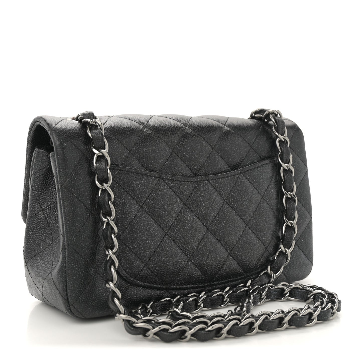 Iridescent Caviar Quilted Mini Rectangular Flap Black