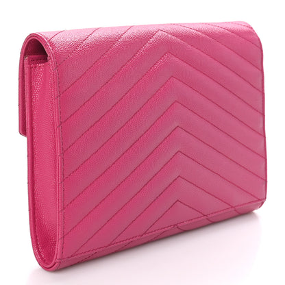 Saint Laurent Grain De Poudre Matelasse Chevron Monogram Envelope Clutch Fuxia Couture 4 of 11
