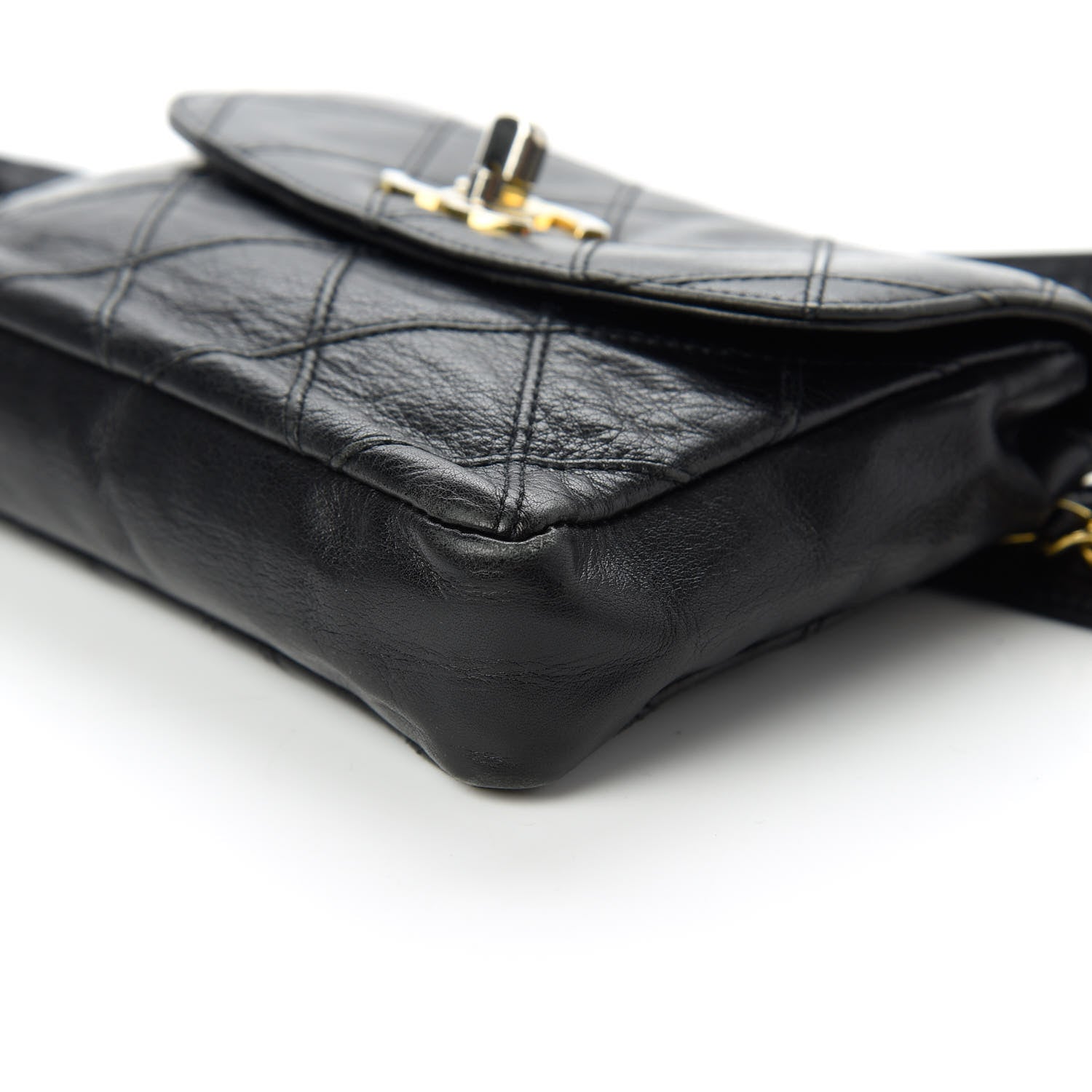 Chanel Calfskin Diamond Embossed Flap Waist Belt Bag Black 7 of 12