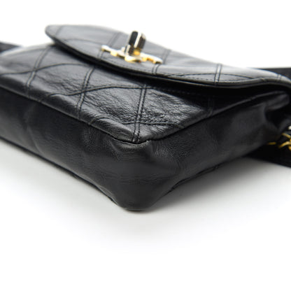 Chanel Calfskin Diamond Embossed Flap Waist Belt Bag Black 7 of 12