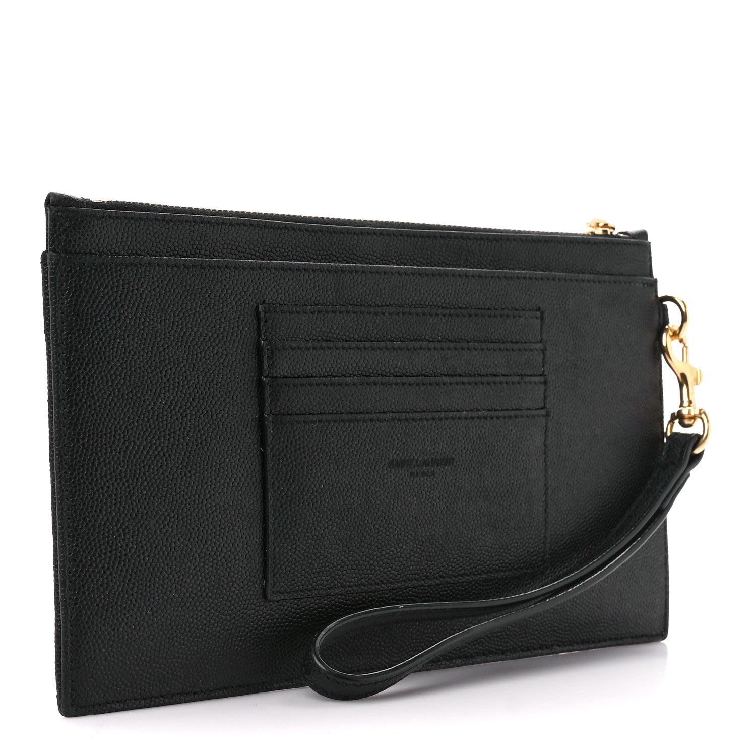 Saint Laurent Grain De Poudre Chevron Monogram Large Bill Pouch Black 3 of 11
