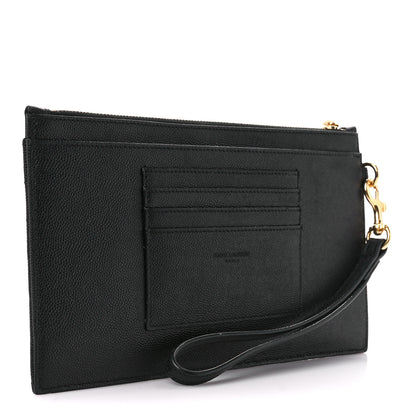 Saint Laurent Grain De Poudre Chevron Monogram Large Bill Pouch Black 3 of 11