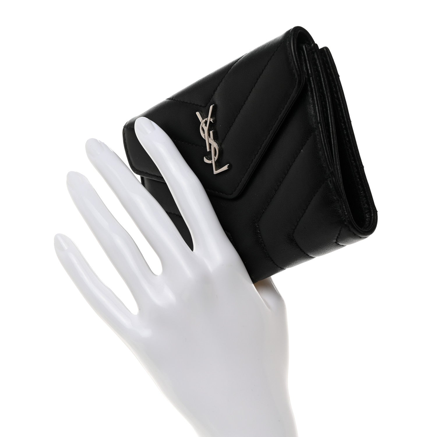 Saint Laurent Lambskin Y Quilted Monogram Compact Loulou Wallet Black 8 of 9