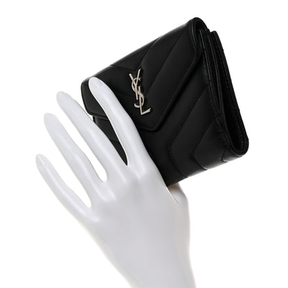 Saint Laurent Lambskin Y Quilted Monogram Compact Loulou Wallet Black 8 of 9