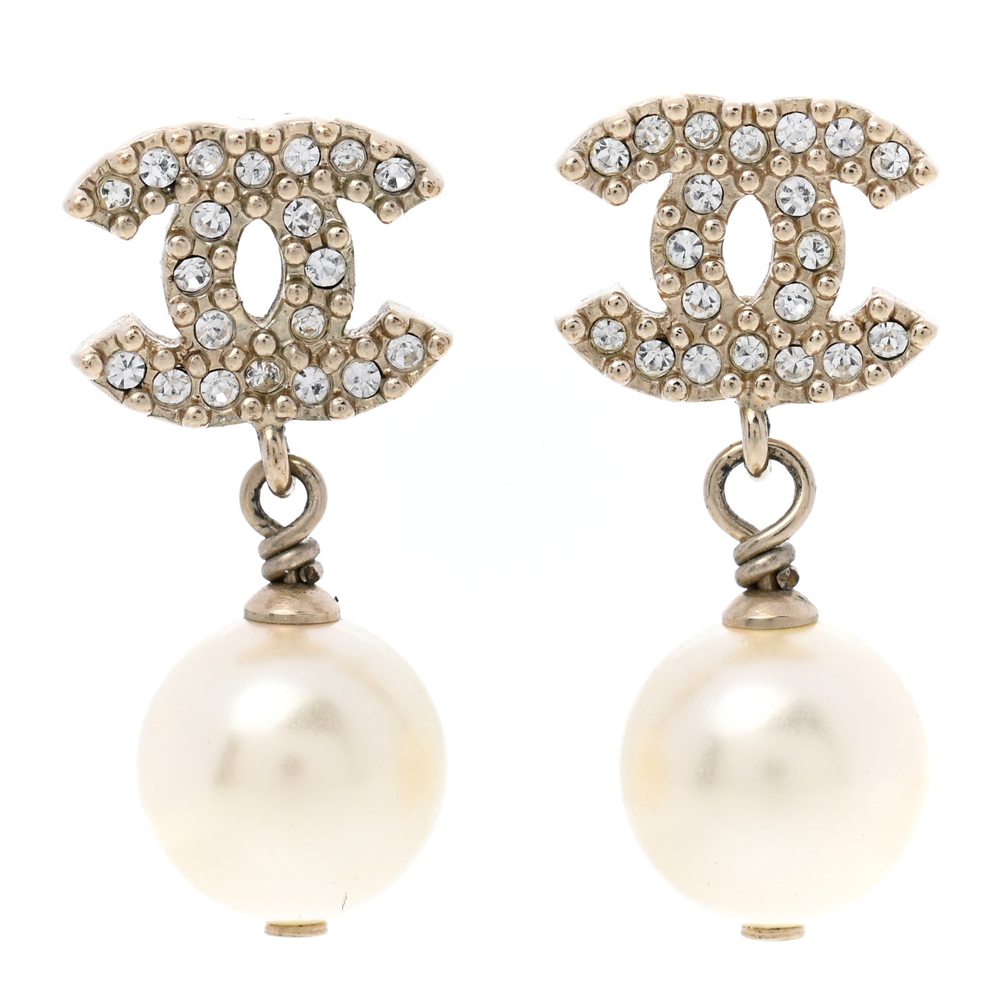 Crystal Pearl CC Drop Earrings Gold