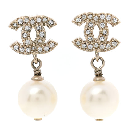 Chanel Crystal Pearl CC Drop Earrings Gold 1 of 5