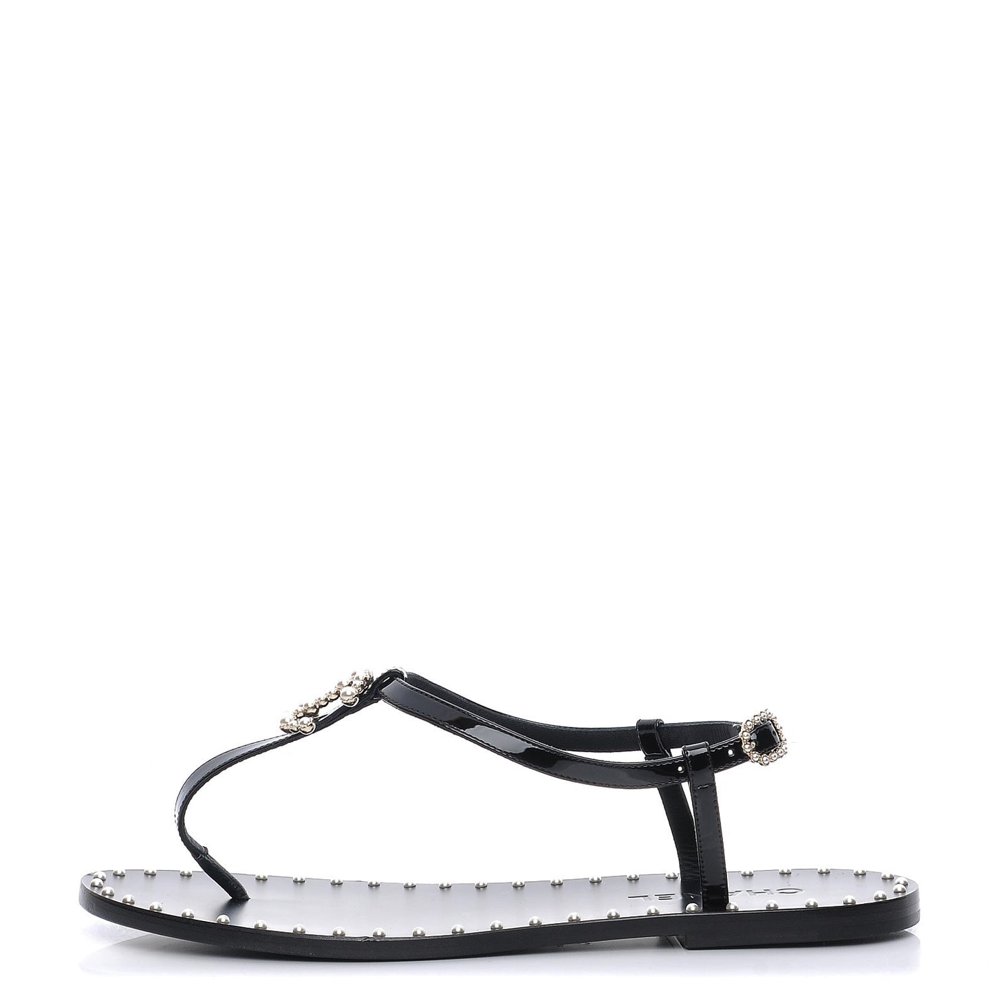 Patent Pearl CC Thong Sandals 39 Black