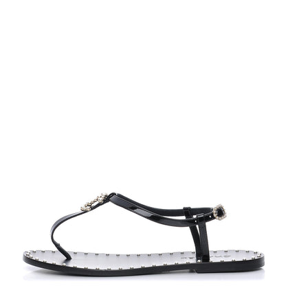 Chanel Patent Pearl CC Thong Sandals 39 Black 1 of 8