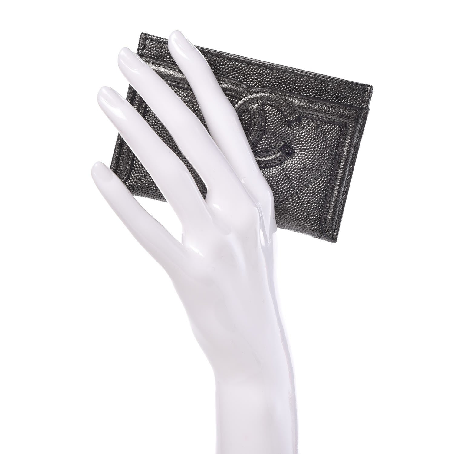 Chanel Metallic Caviar Quilted CC Card Holder Dark Silver 2 of 9