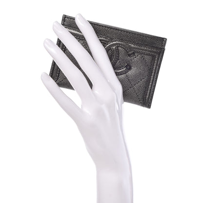 Chanel Metallic Caviar Quilted CC Card Holder Dark Silver 2 of 9