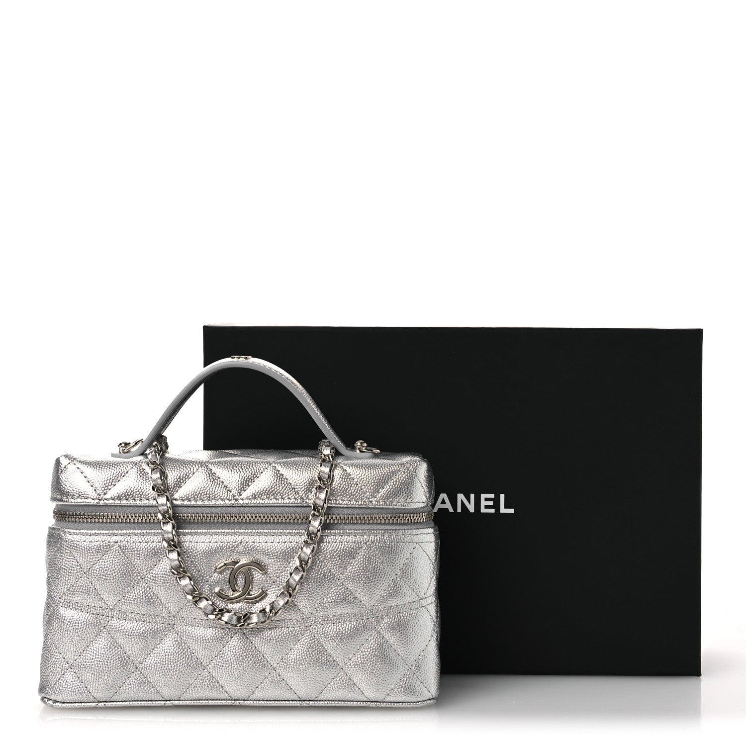 Chanel Metallic Caviar Quilted Trendy Handle Slim Vanity Silver 10 of 10