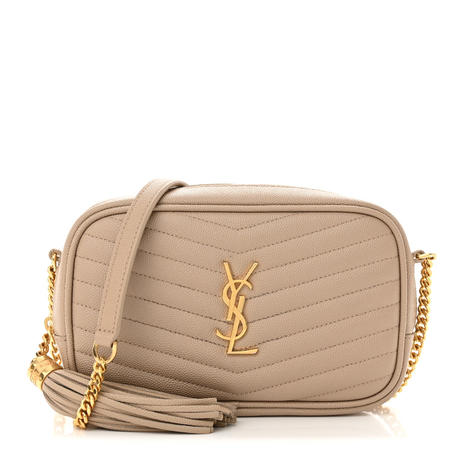 Saint Laurent Grain De Poudre Matelasse Monogram Mini Lou Camera Bag Dark Beige 1 of 11