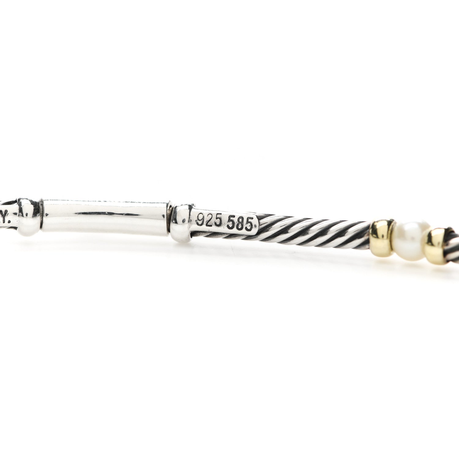 David Yurman Sterling Silver 18K Yellow Gold Diamond Pearl Hampton Cable Choker Necklace 5 of 5