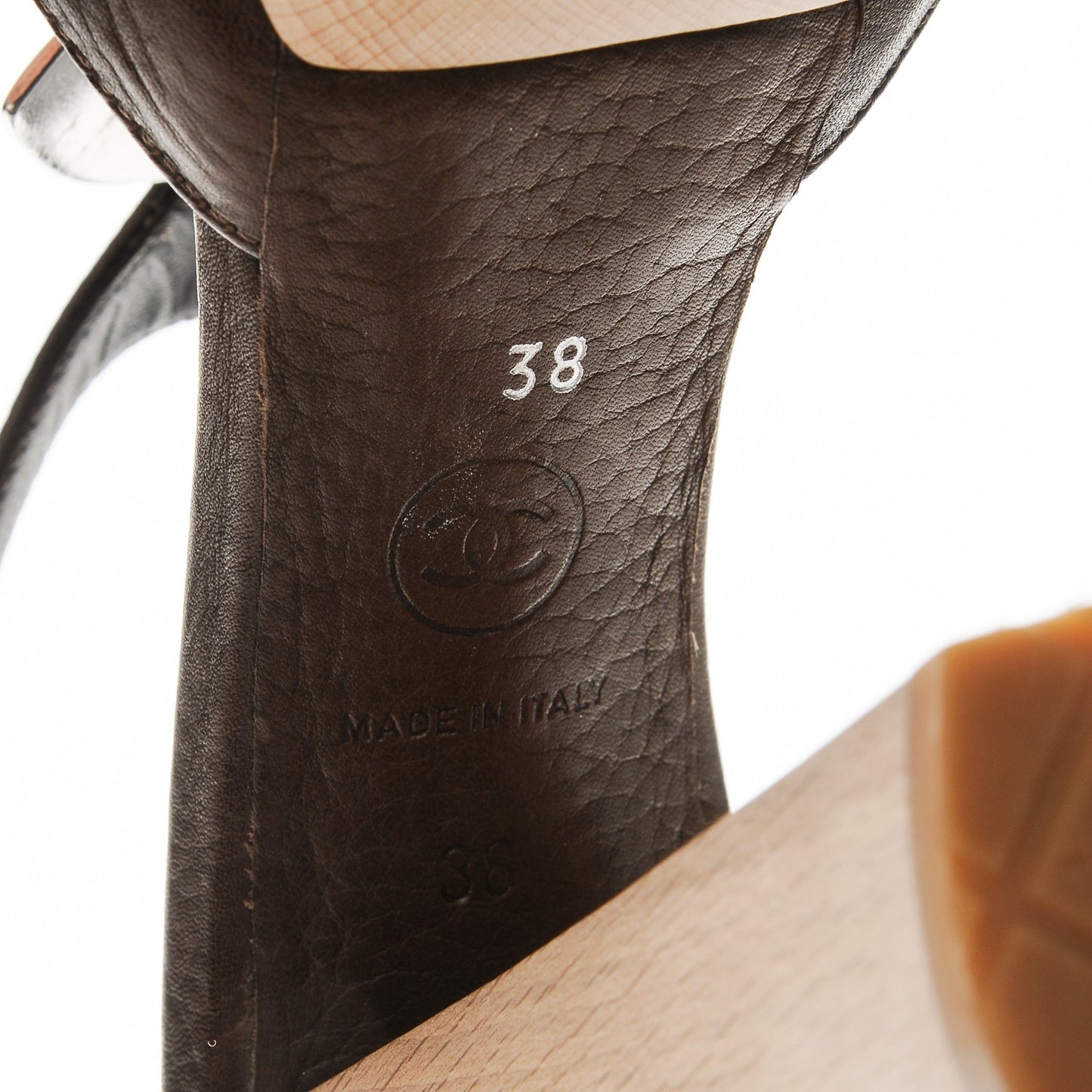 Calfskin CC Platform Sandals 38 Dark Brown