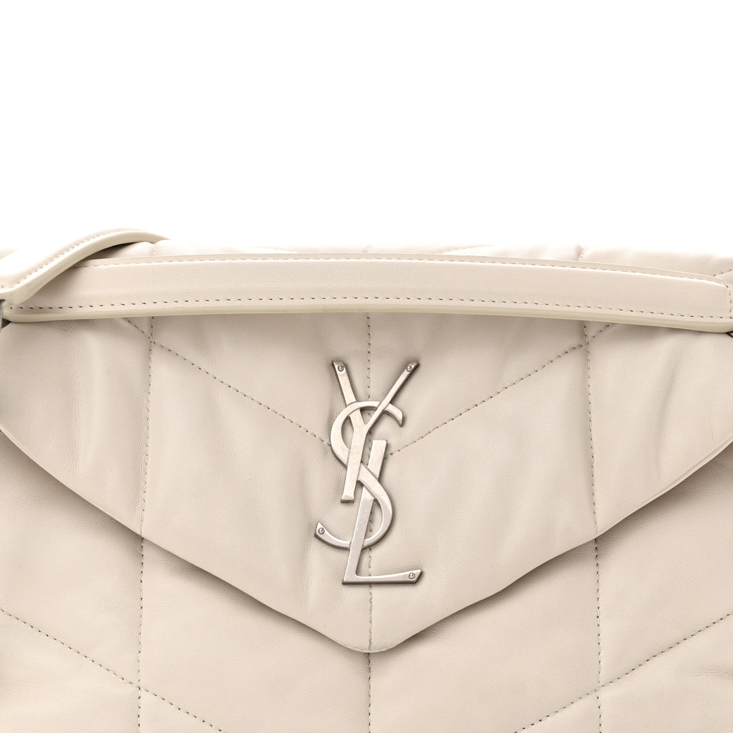 Saint Laurent Lambskin Quilted Small Loulou Puffer Monogram Chain Satchel Blanc Vintage 8 of 11