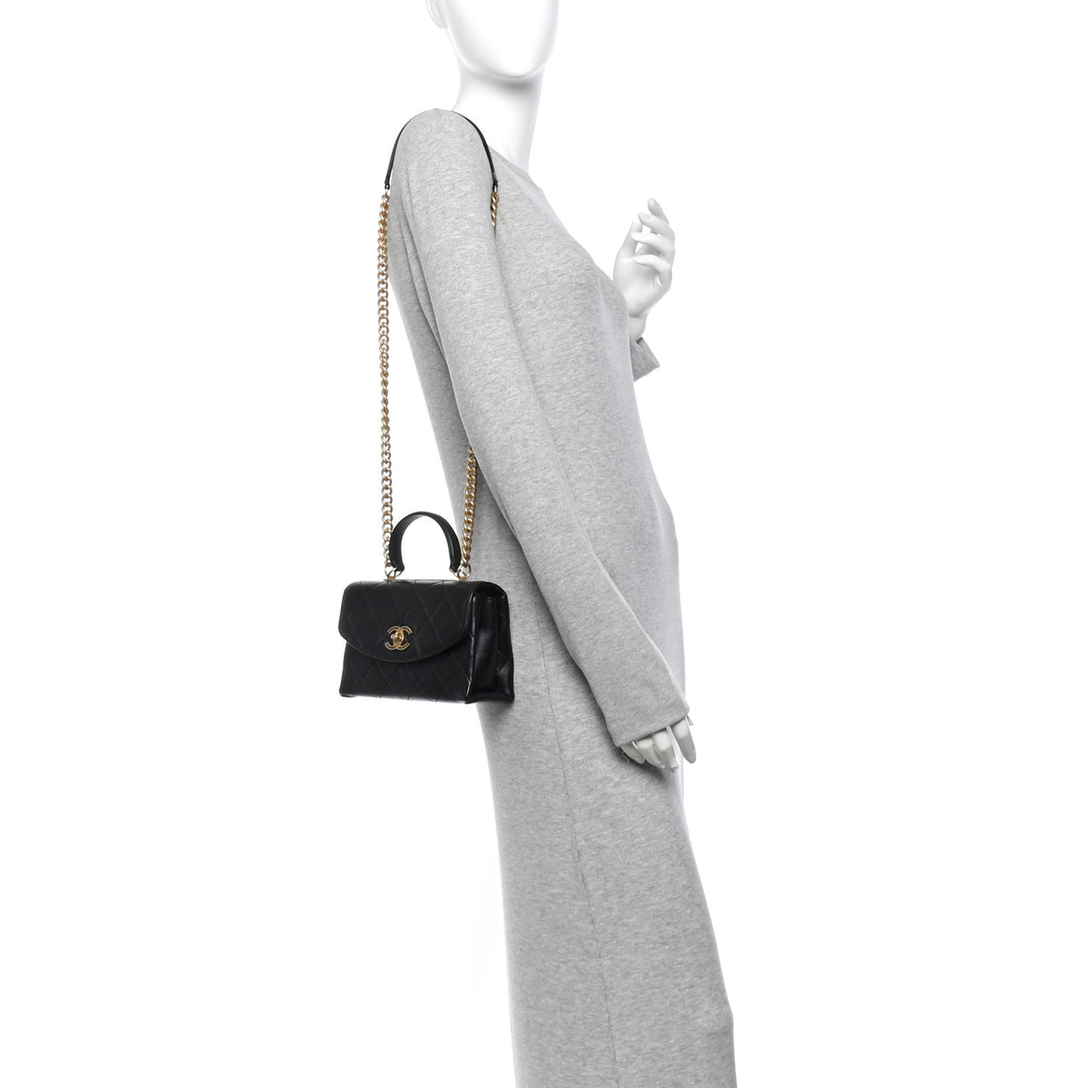 Lambskin Quilted Small Trendy Spirit Top Handle Bag Black