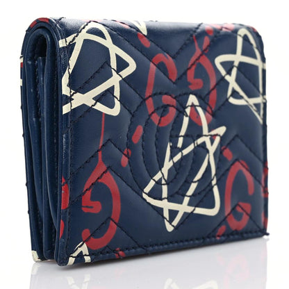 Gucci Calfskin Matelasse GucciGhost GG Marmont Card Case Blue Agata Hibiscus Red 2 of 19