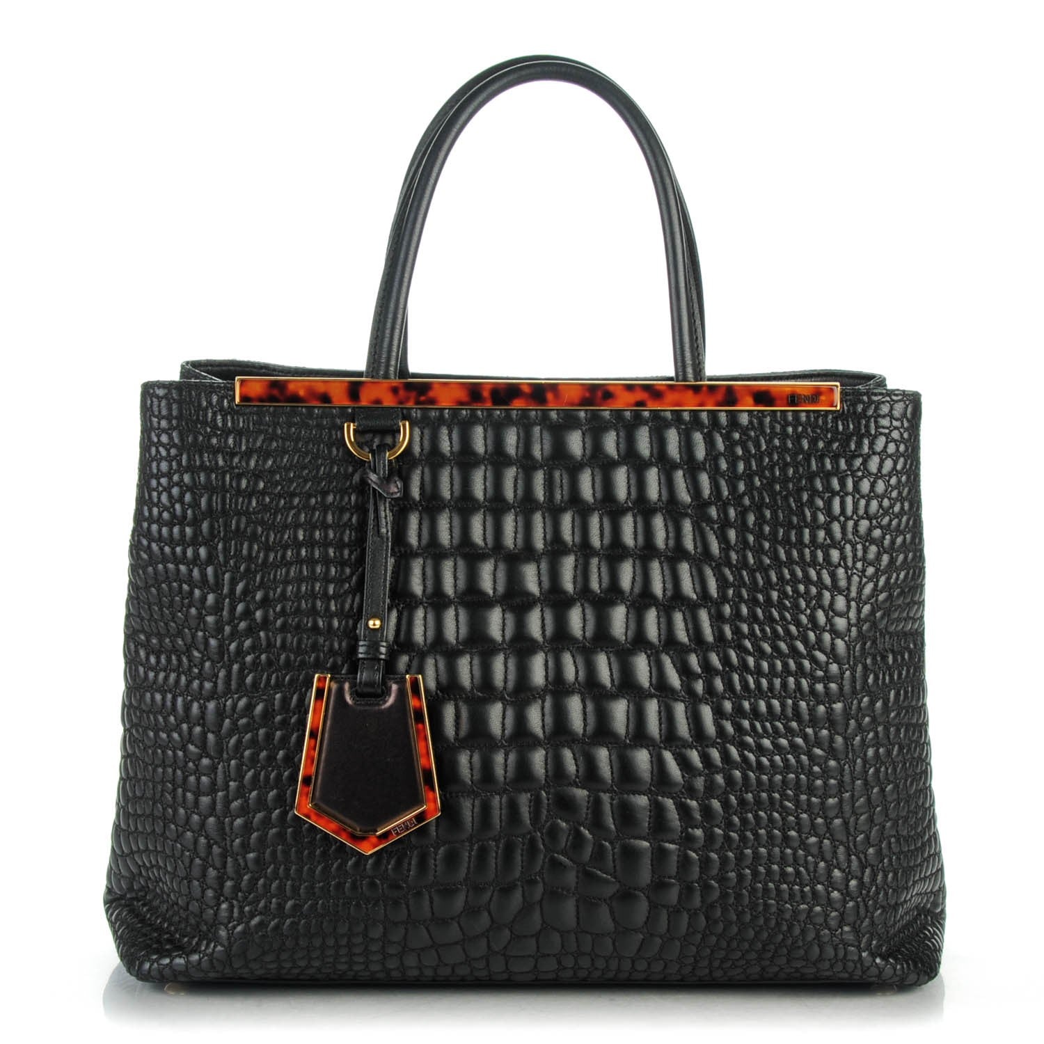 Fendi Nappa Crocodile Trapuntata Medium 2Jours Tote Black 1 of 8