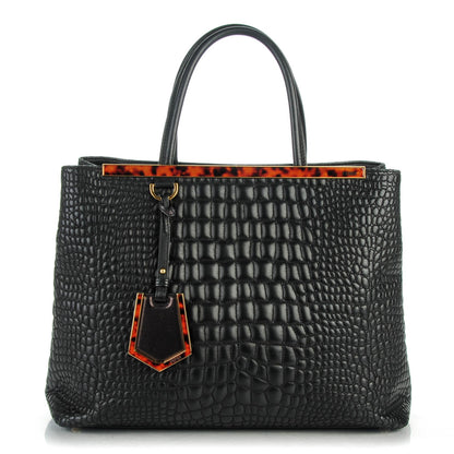 Fendi Nappa Crocodile Trapuntata Medium 2Jours Tote Black 1 of 8