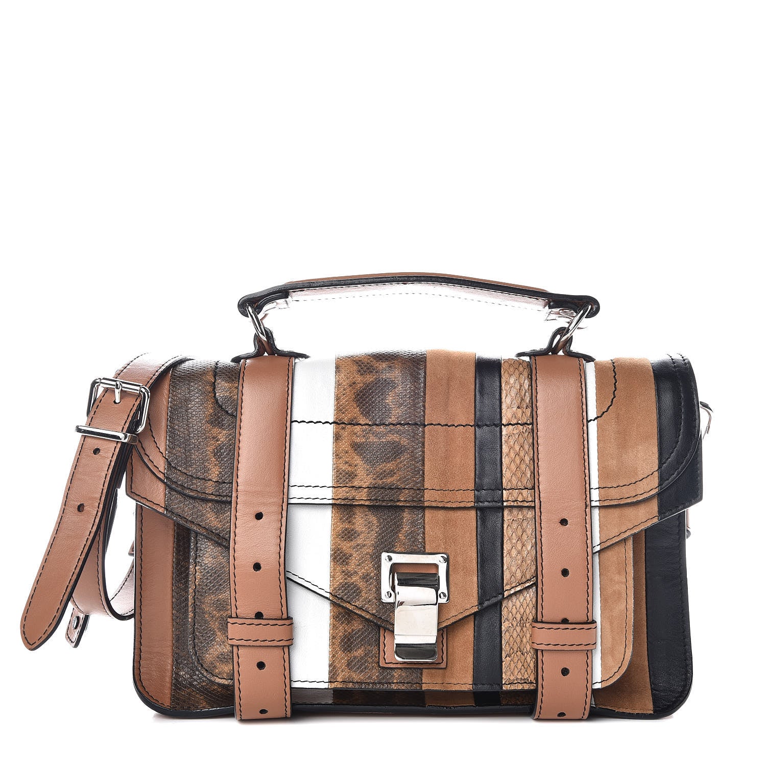 Proenza Schouler Lambskin Lizard Snakeskin Suede Tiny PS1 Exotic Stripe Mix Satchel Dune 1 of 9