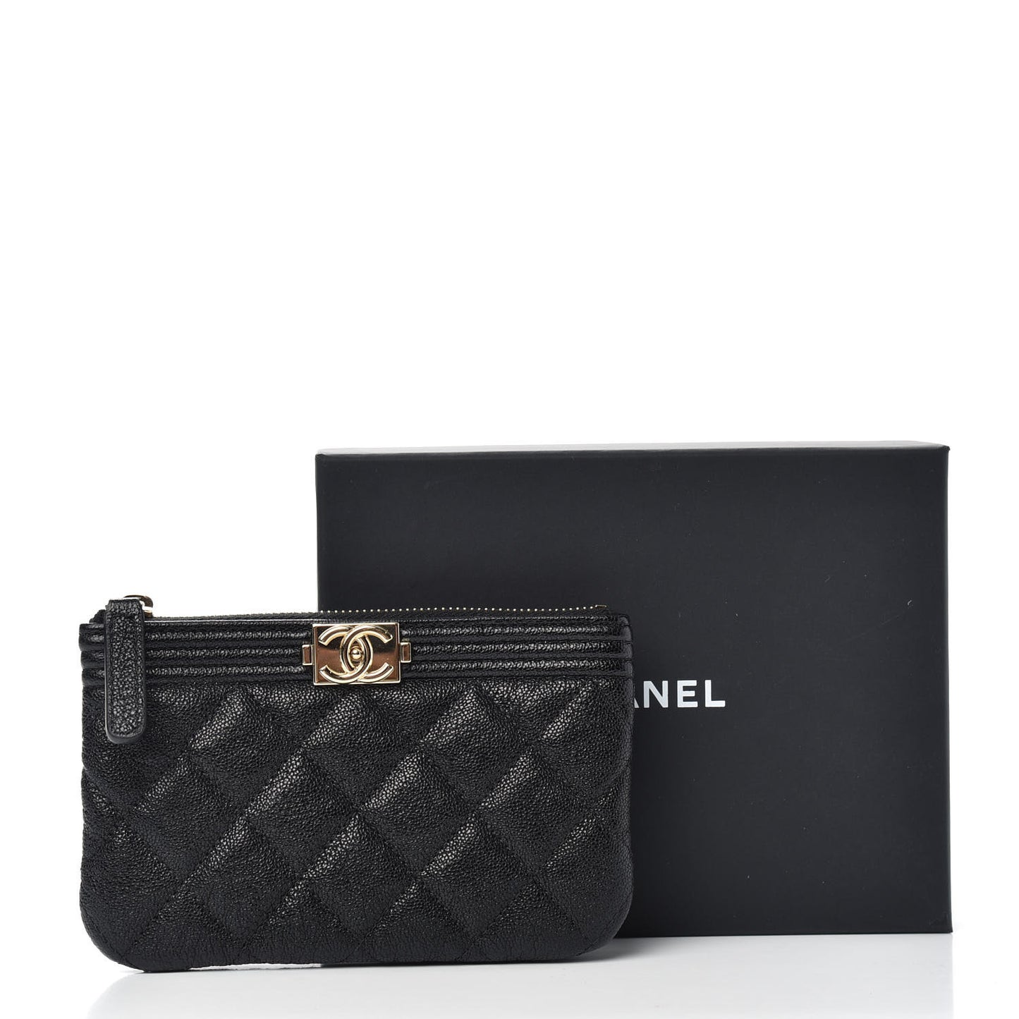 Caviar Quilted Zipped Boy Pouch Black