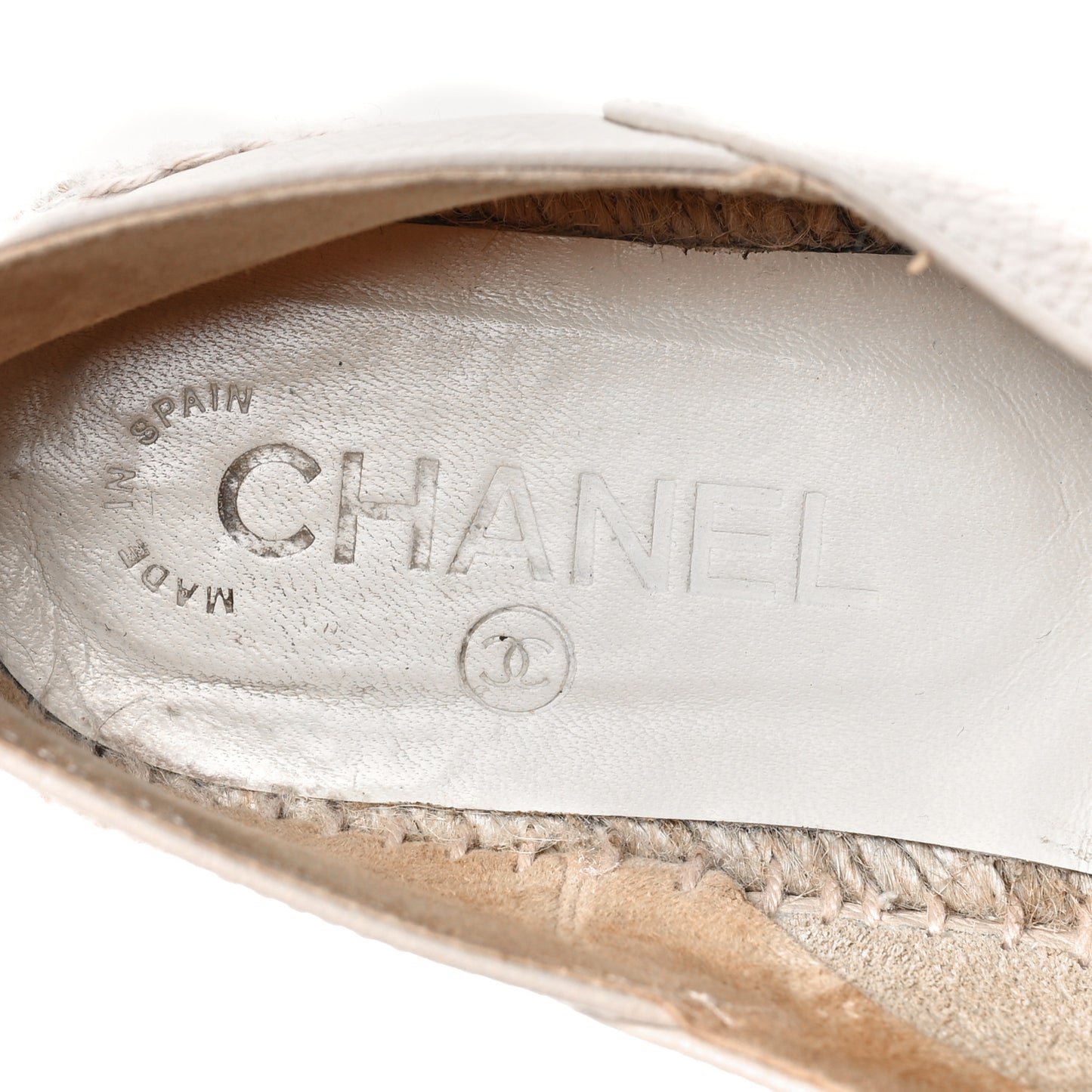 Grained Calfskin CC Espadrilles 37 Beige Black