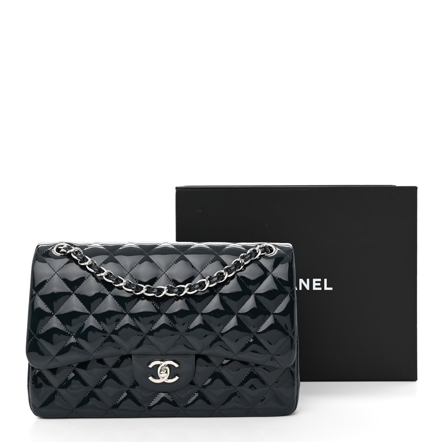 Chanel Patent Quilted Jumbo Double Flap Navy 12 of 12