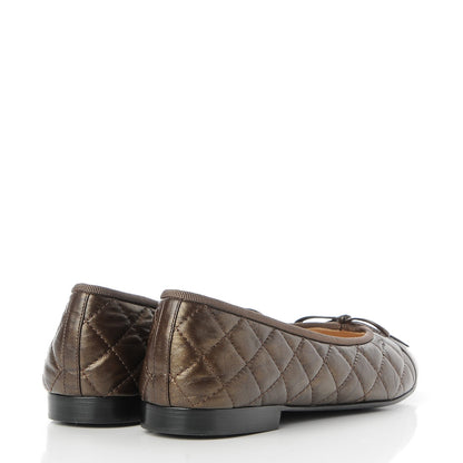 Chanel Metallic Aged Calfskin Quilted Cap Toe Ballerina Flats 40 Dark Brown 4 of 9