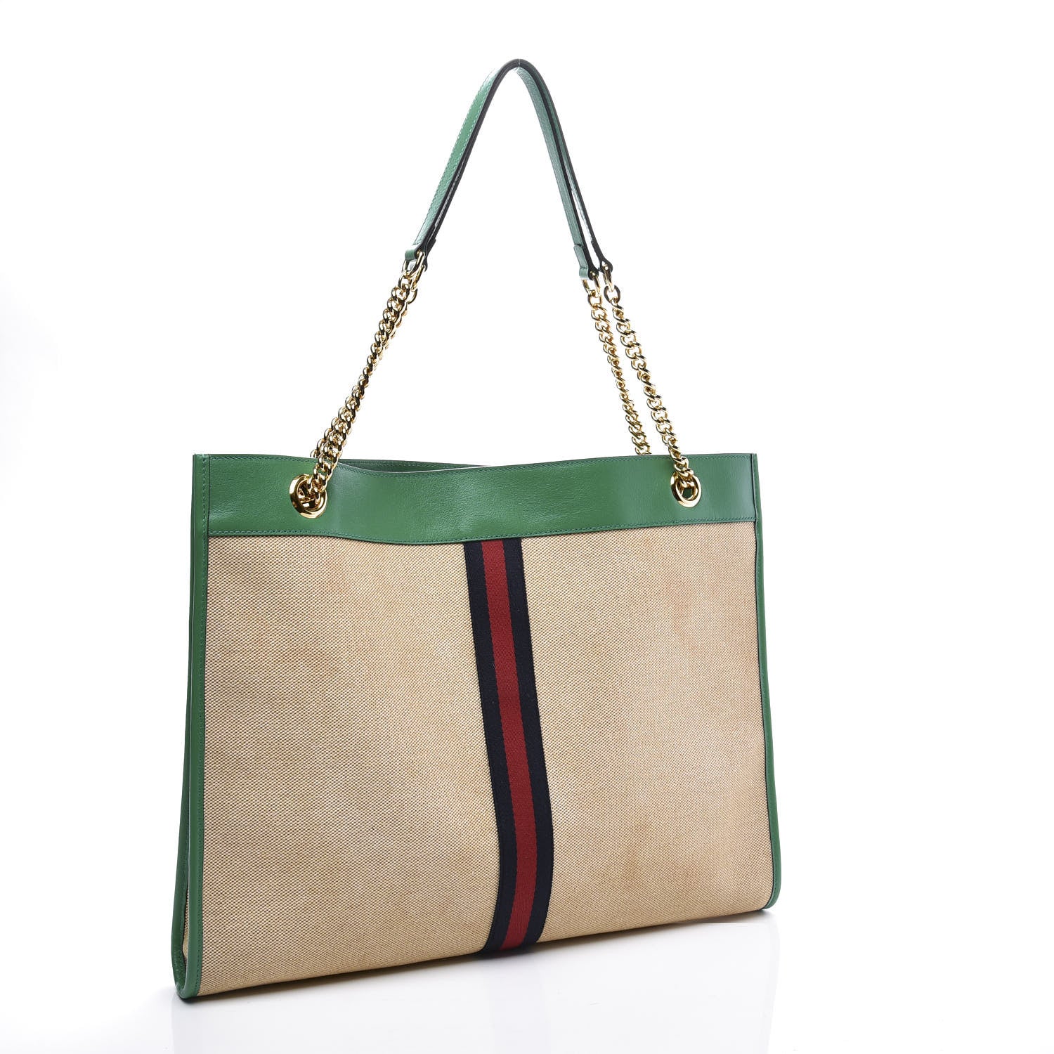 Gucci Canvas Calfskin Large Rajah Chain Tote Beige Green 3 of 12