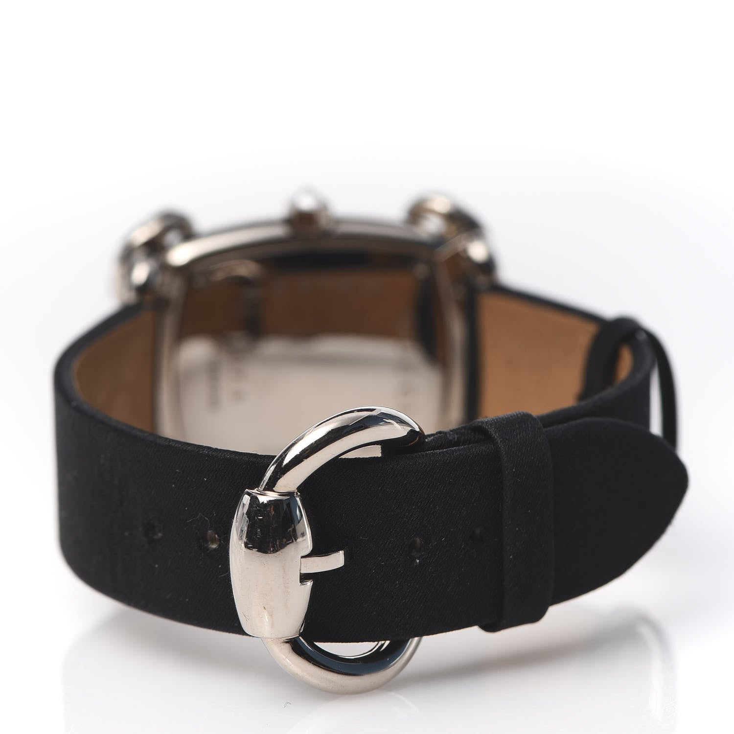 Gucci 18K White Gold Satin Diamond 28mm Horsebit Quartz Watch Black 4 of 5